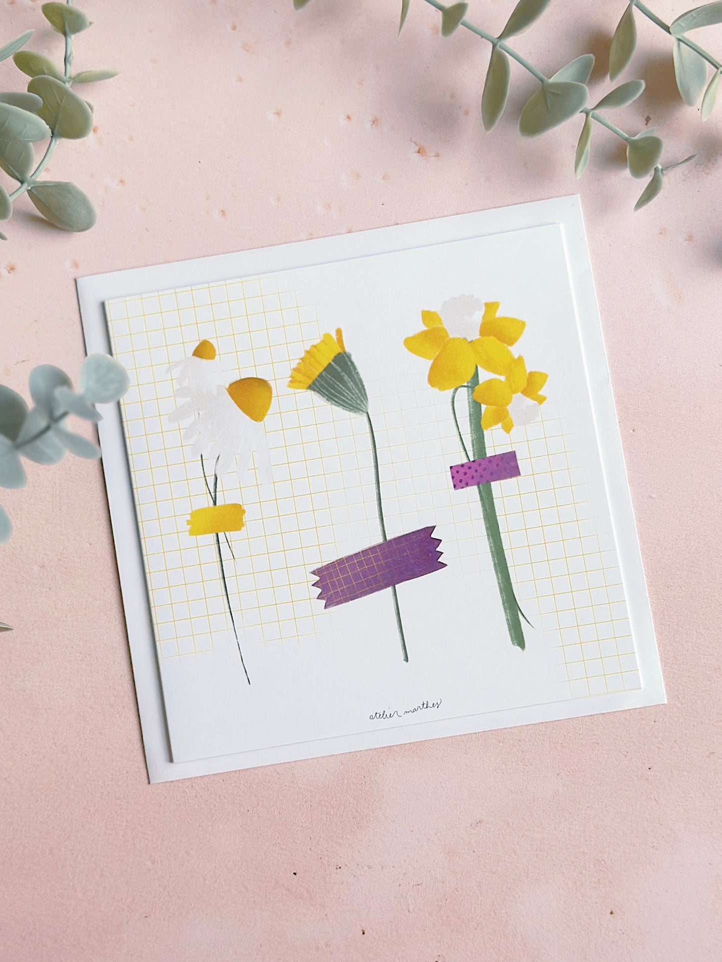 Carte De Souhait - Fleurs Quadrillé