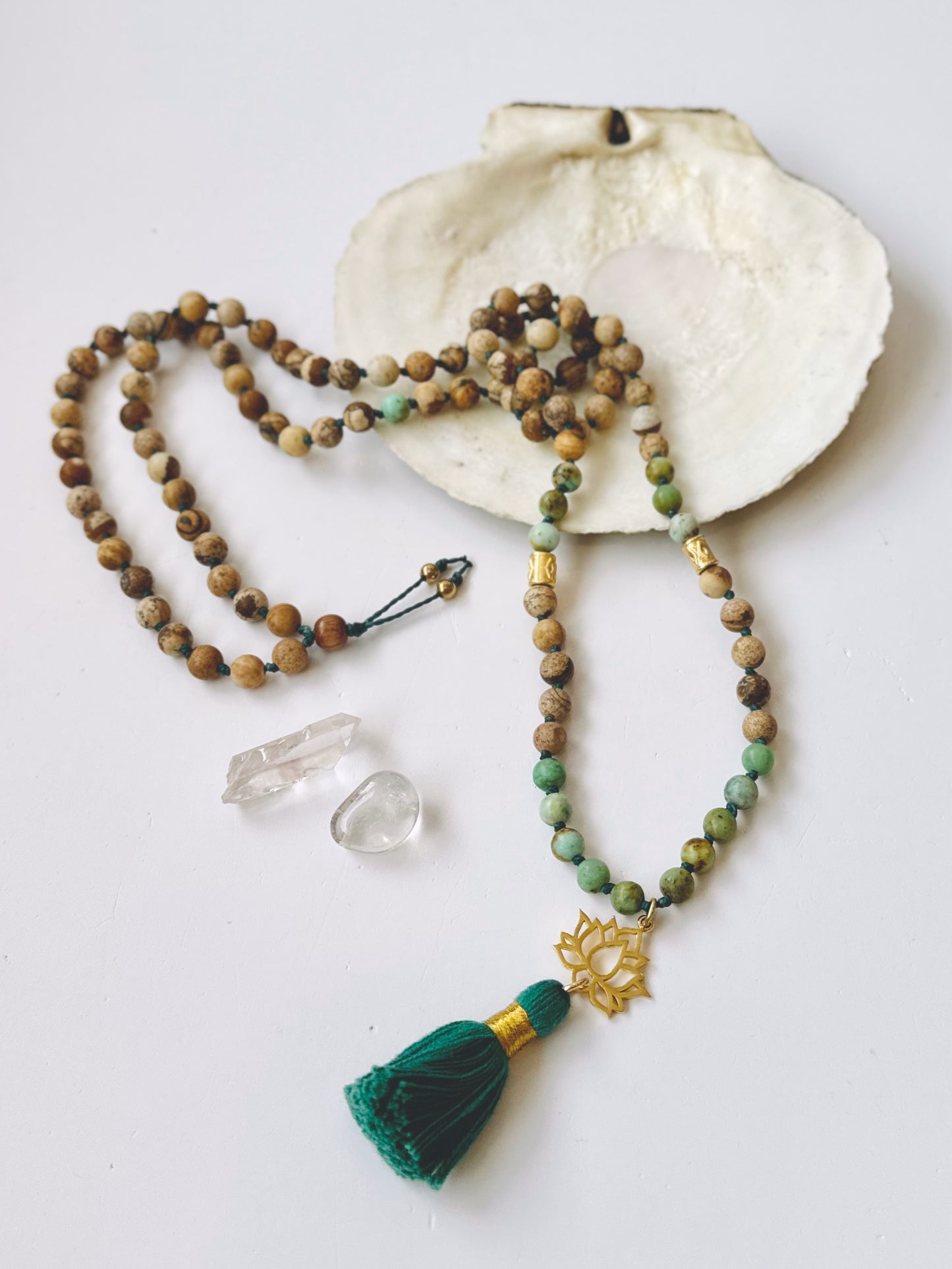 Collier Mala - Vert, Bois & Lotus
