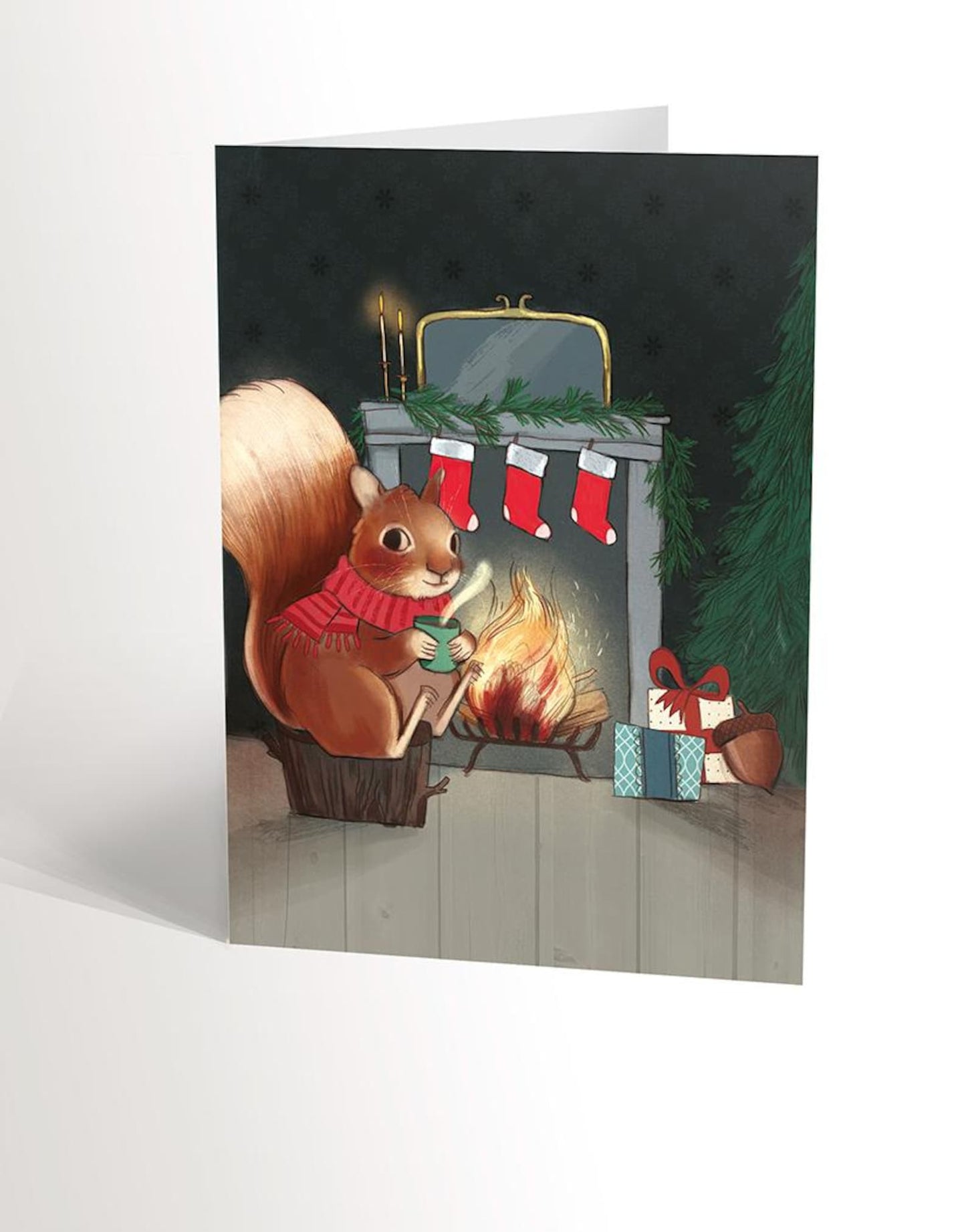 Carte De Noël - Écureuil Près Du Feu