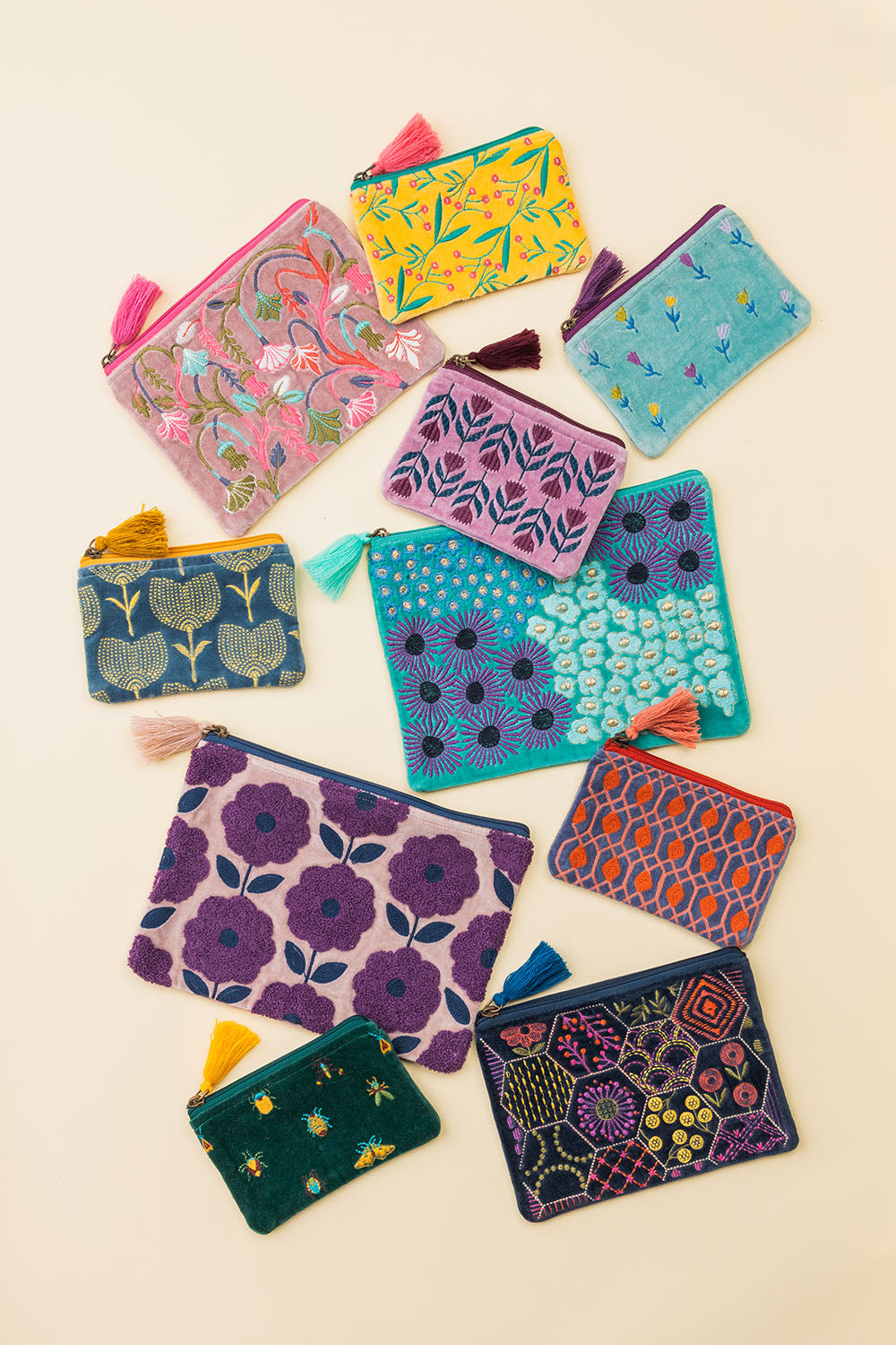 Trousse - Velour Floral Bleu