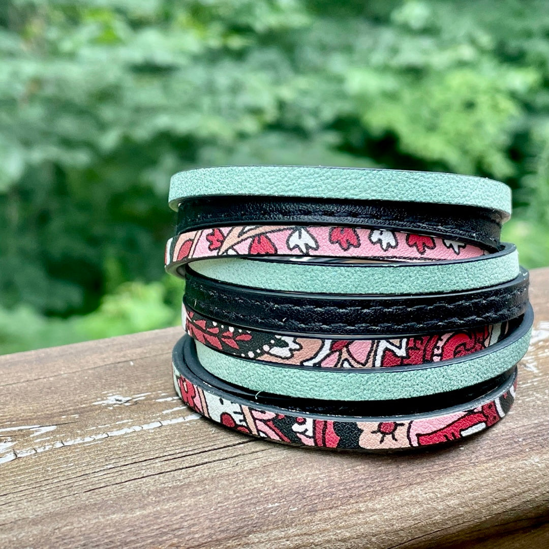 Bracelet Cuir - Turquoise & Fleuri