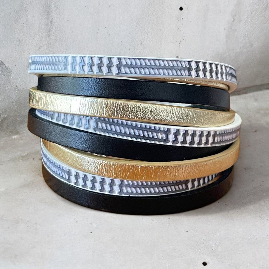 Bracelet Cuir - Or, Blanc & Noir