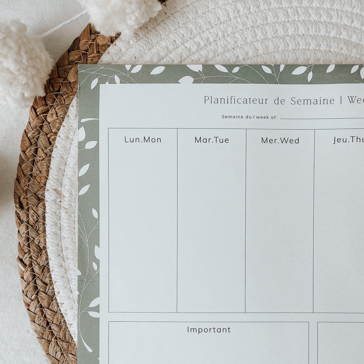 Planificateur De Semaine - Feuillage