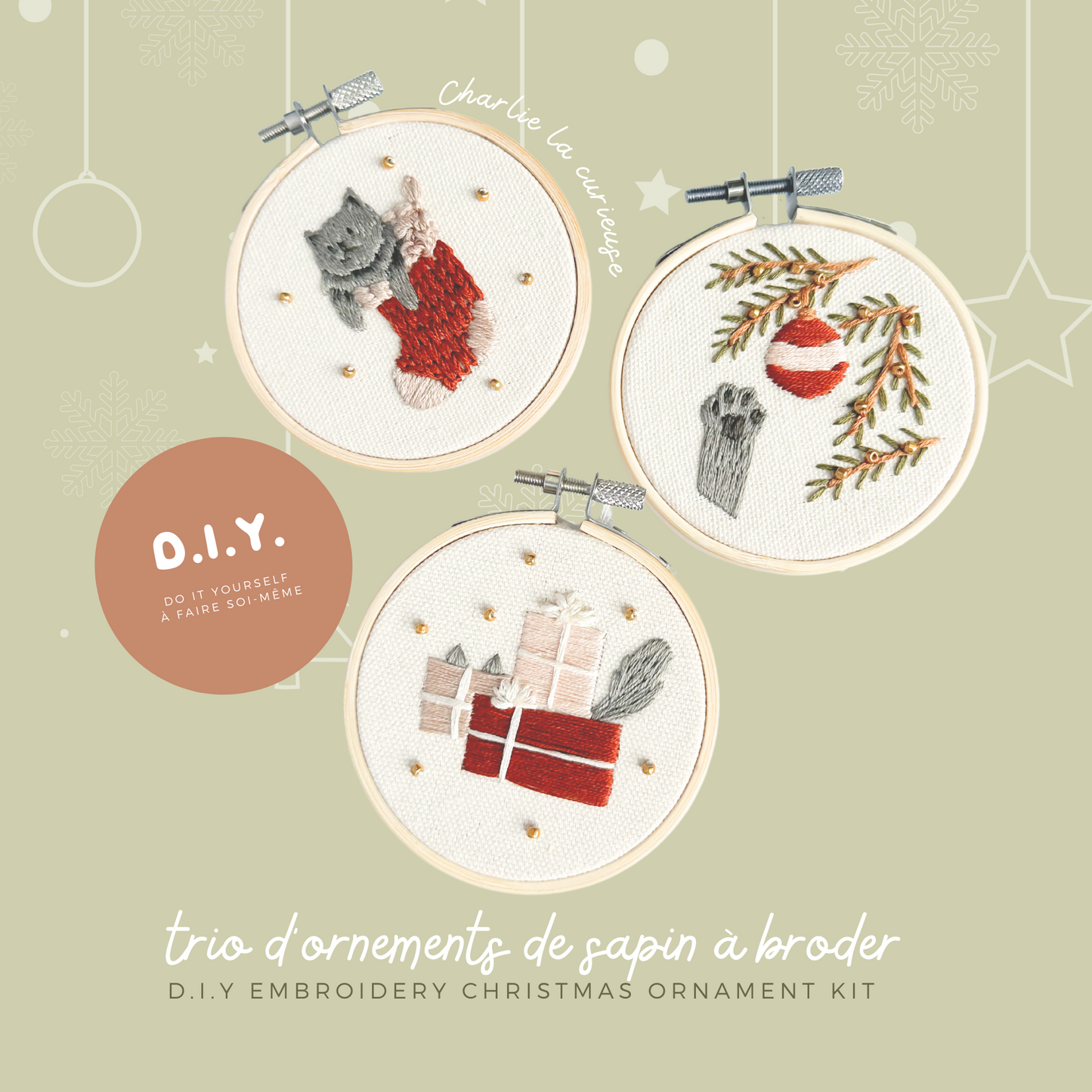 Kit De Broderie D.I.Y. - Trio Charlie La Curieuse