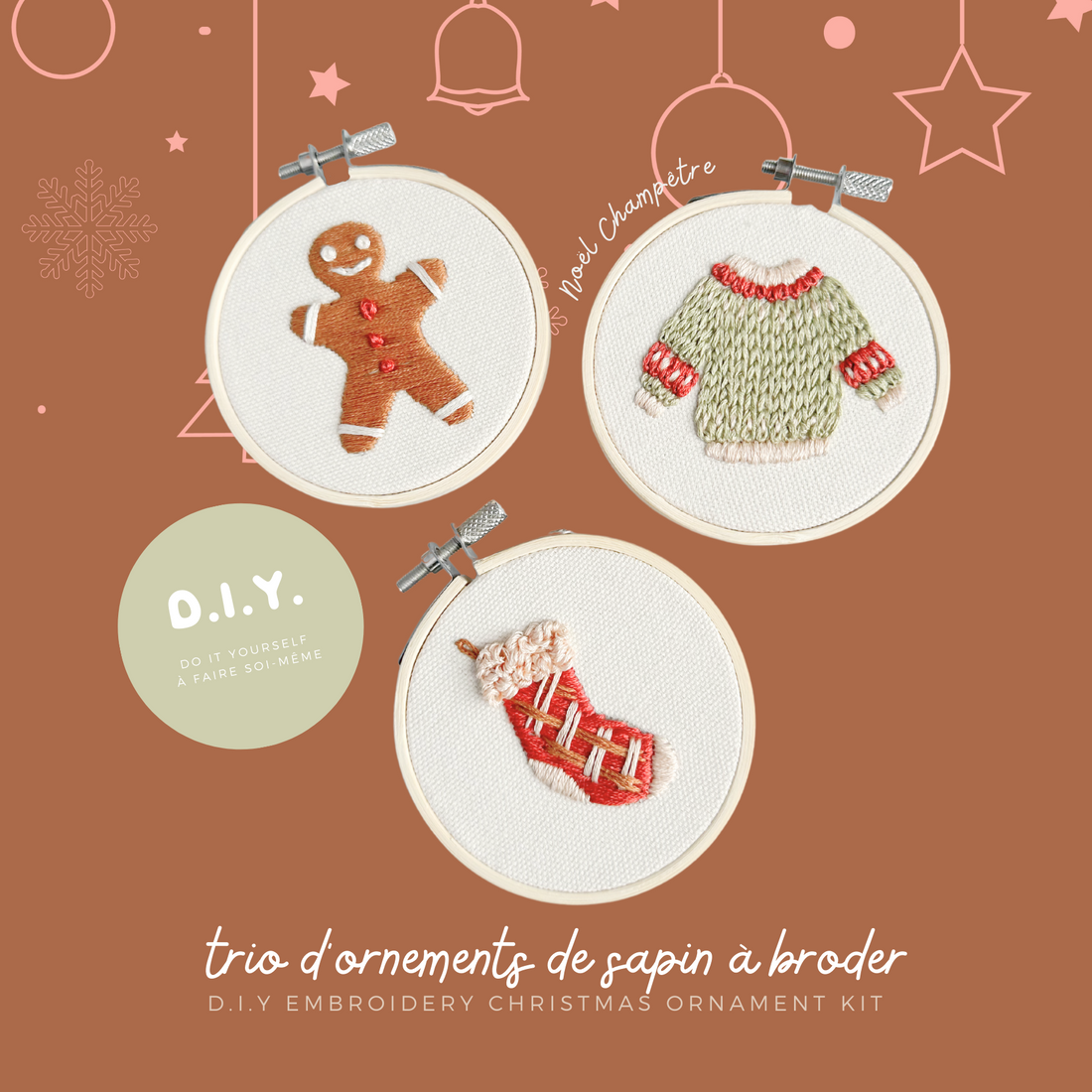 Kit De Broderie D.I.Y - Trio - Noël Champêtre