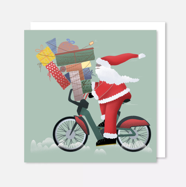 Carte De Noël - Père Noël À Bicyclette