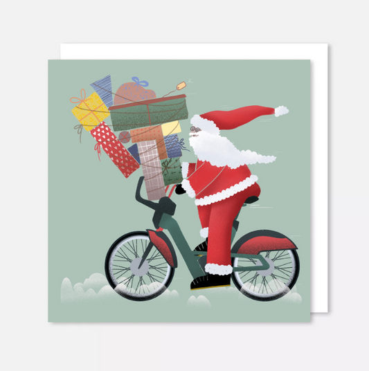 Carte De Noël - Père Noël À Bicyclette