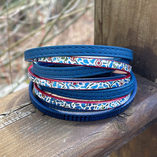 Bracelet Cuir - Bleu Floral