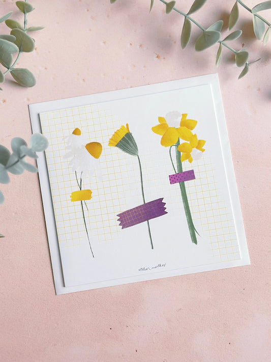 Carte De Souhait - Fleurs Quadrillé