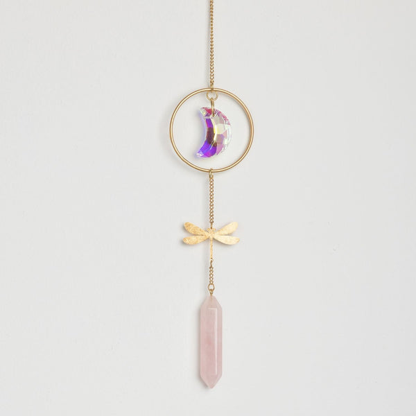 Suncatcher - Libellule & Quartz Rose
