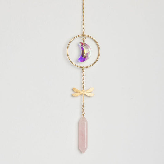 Suncatcher - Libellule & Quartz Rose