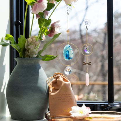 Suncatcher - Libellule & Quartz Rose