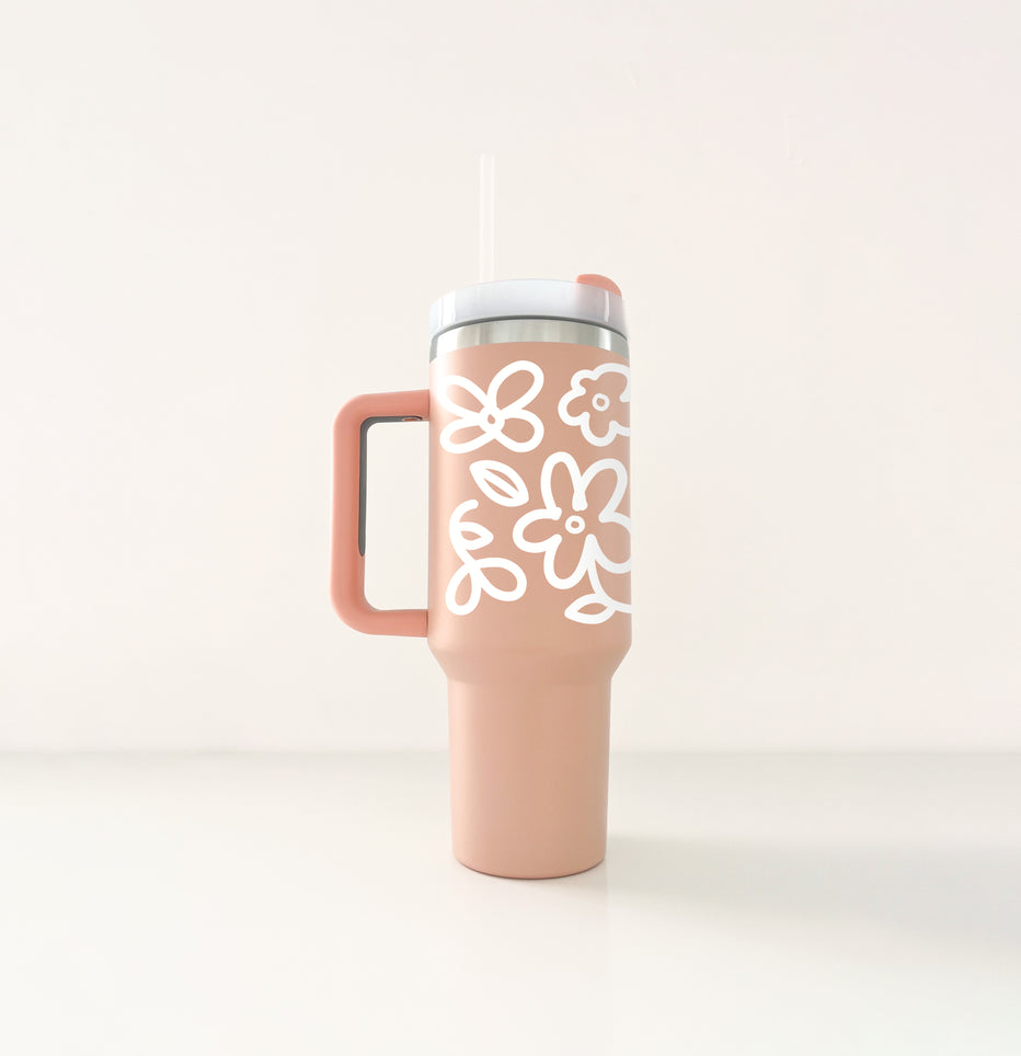 Thermos - Vieux Rose - Fleurs Sketch