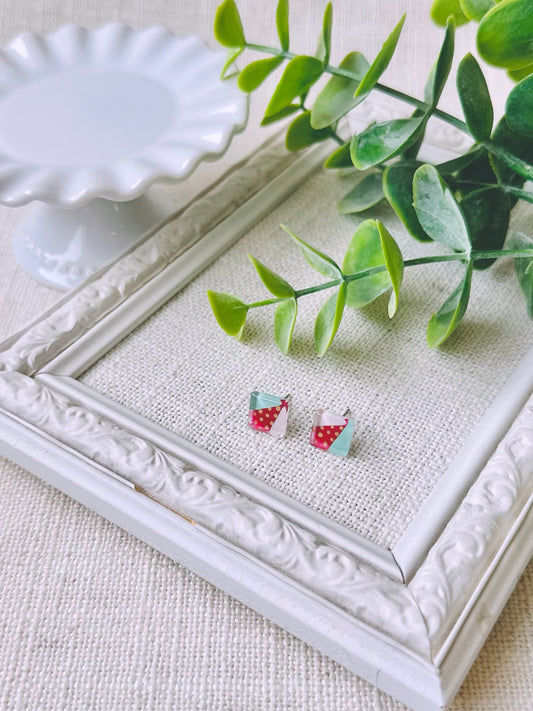 Boucles D’oreilles - Carrés - Menthe, Rose & Or