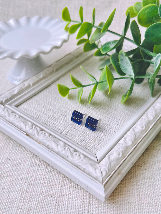 Boucles D’oreilles - Carrés - Bleu & Or