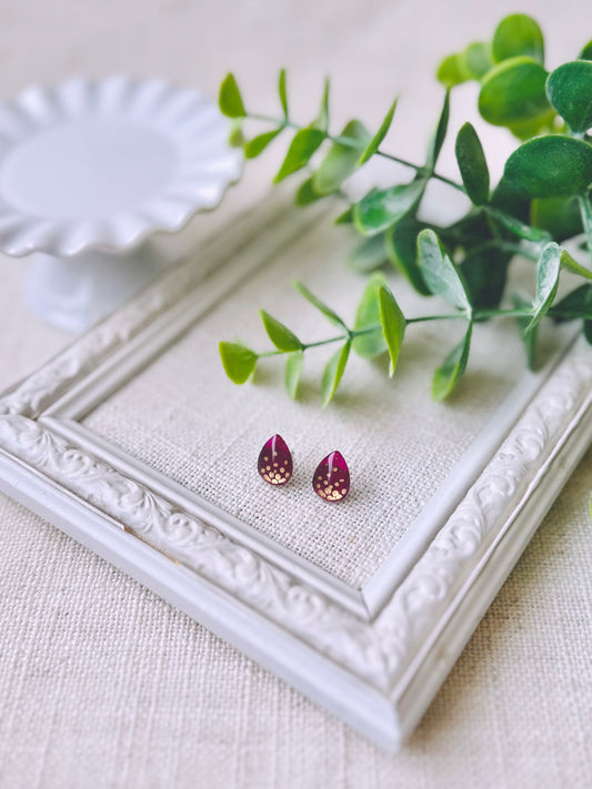 Boucles D’oreilles - Gouttes - Magenta & Or