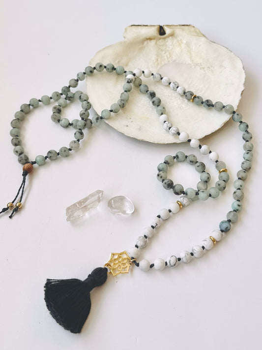 Collier Mala - Sauge & Blanc