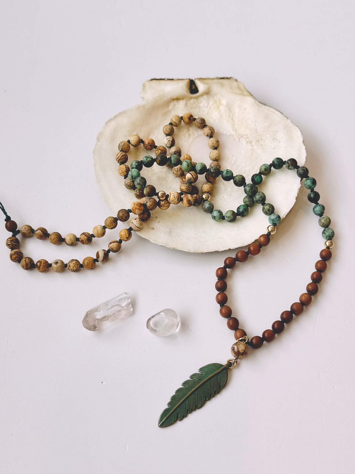 Collier Mala - Vert & Plume