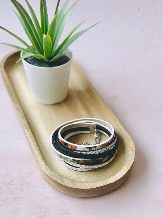 Bracelet Cuir - Blanc & Fleuri
