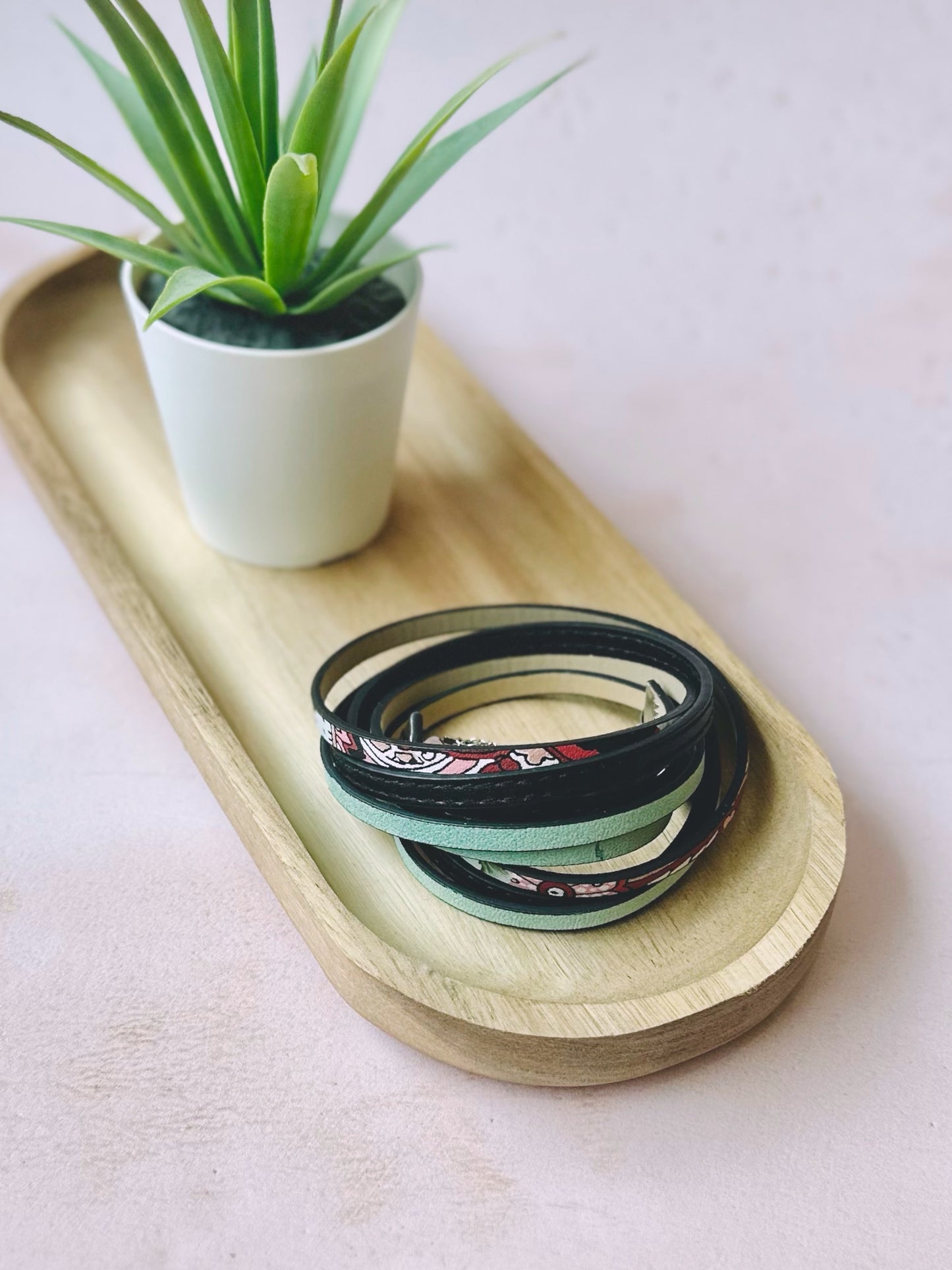 Bracelet Cuir - Turquoise & Fleuri