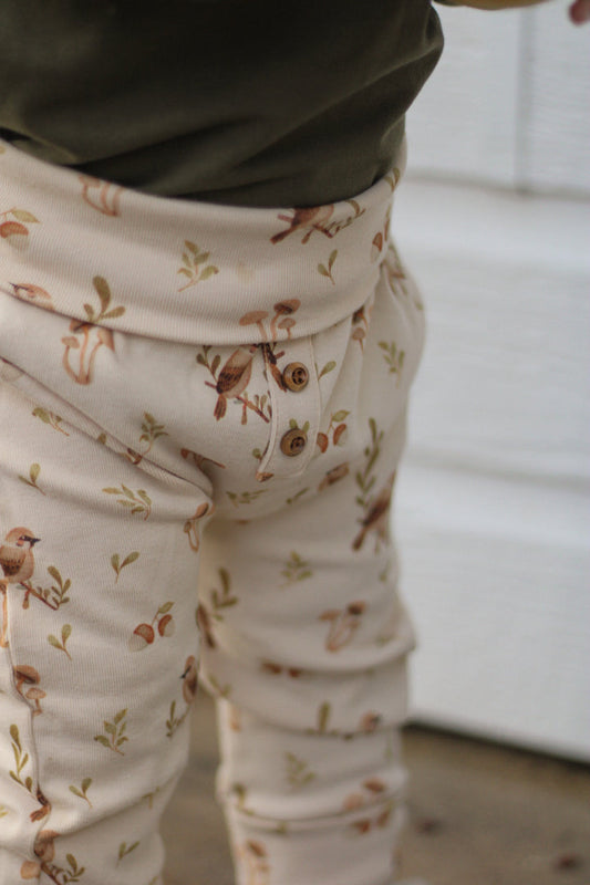 Pantalon Évolutif - Beige Motif Oiseaux