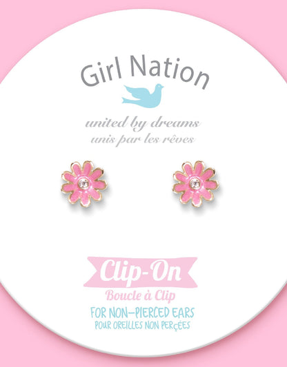 Boucles D'oreilles - Clip - Fleurs Roses