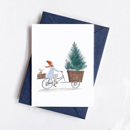 Carte De Noël - Sapin À Vélo