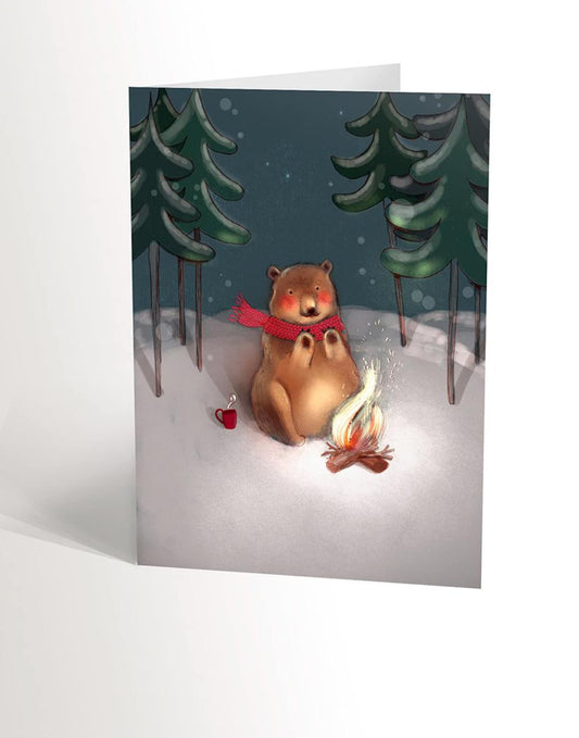 Carte De Noël - Ours Près Du Feu
