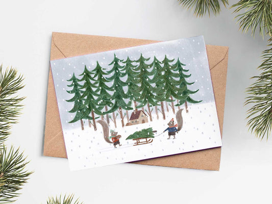 Carte De Noël - Écureuils En Préparatifs