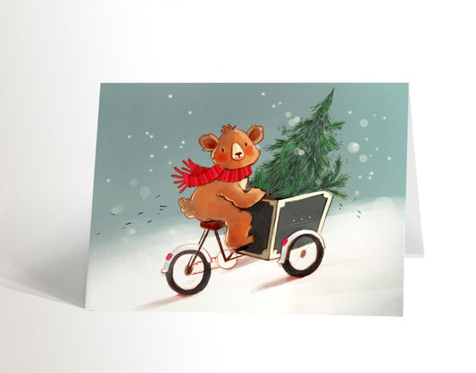 Carte De Noël - Ourson À Vélo