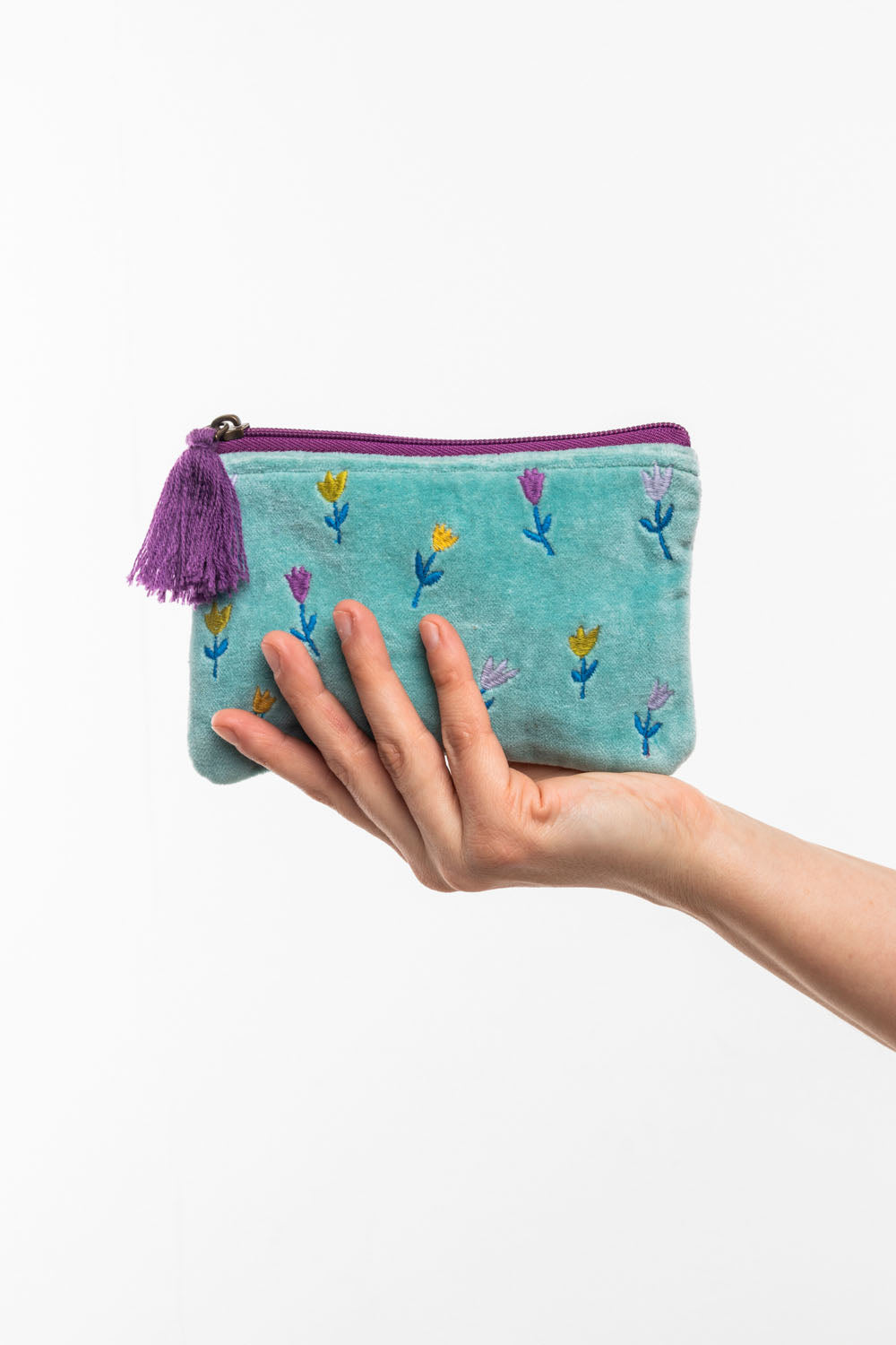 Trousse - Velour Floral Bleu