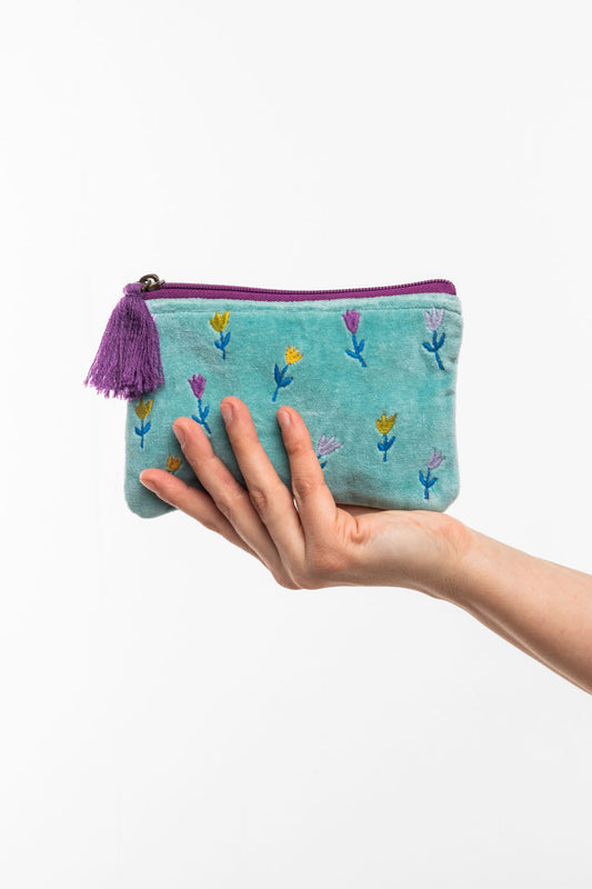 Trousse - Velour Floral Bleu