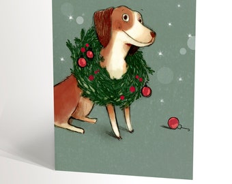 Carte De Noël - Chien Couronné