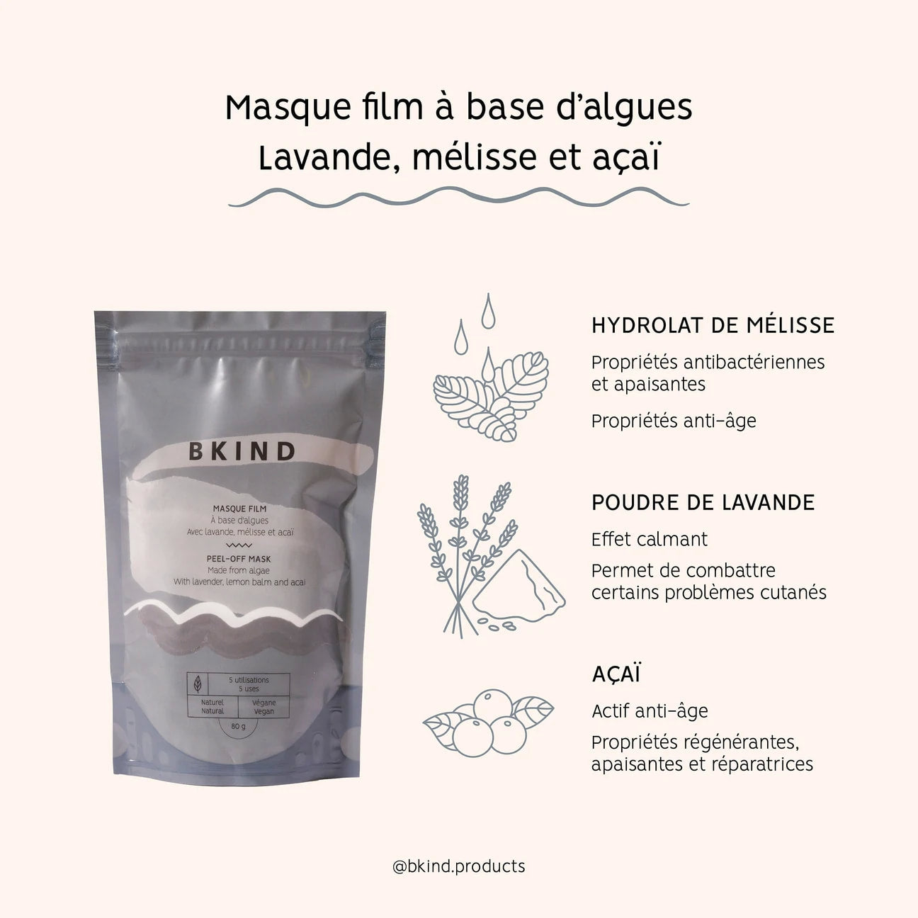 Masque Film À Base D’algues - Lavande, Mélisse Et Açaï