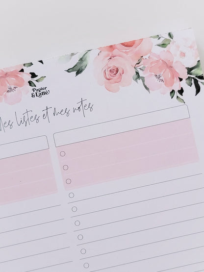 Pad De Notes - Grand - Fleurs Roses